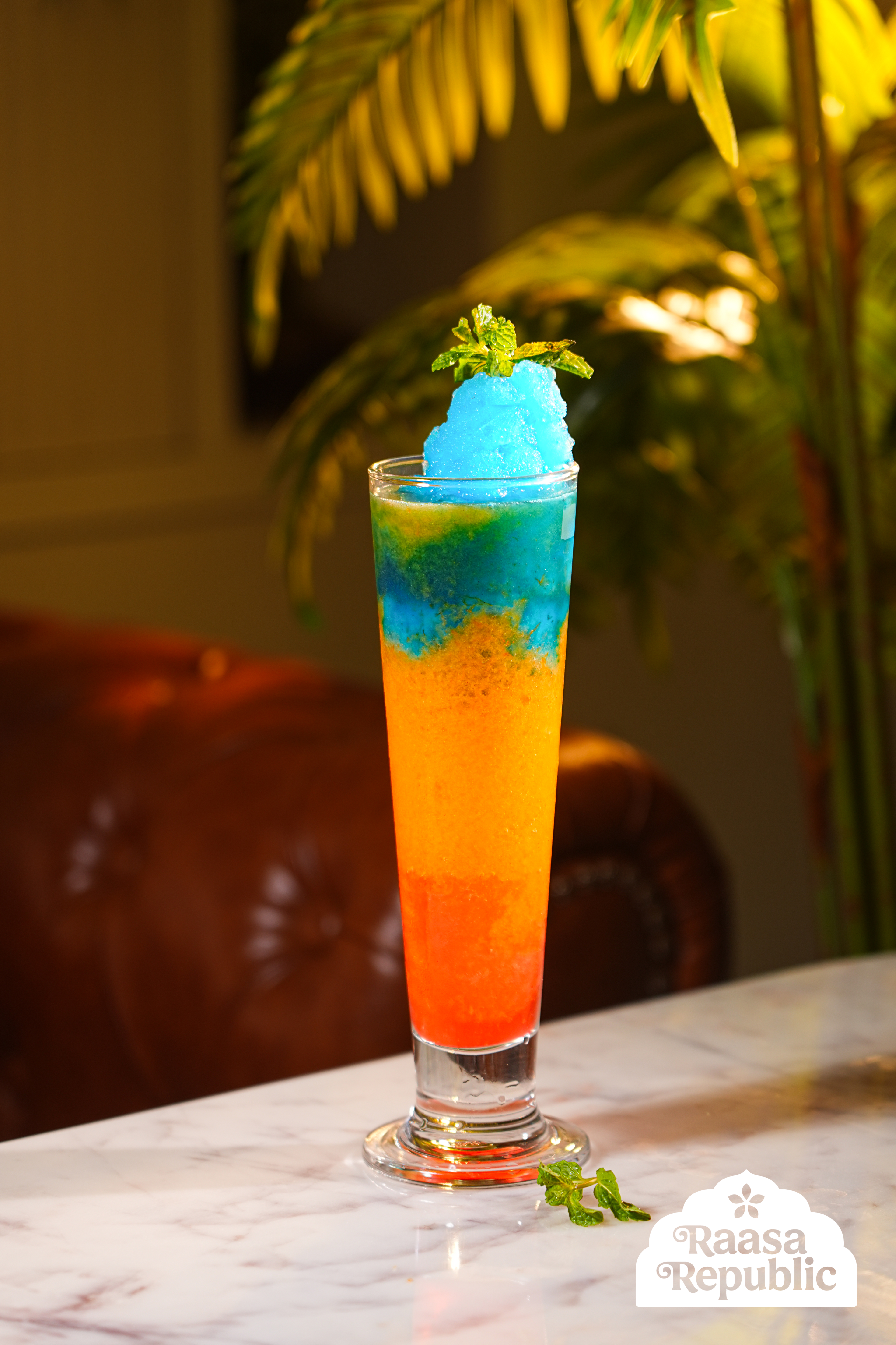 Rainbow slushie served at Raasa Republic